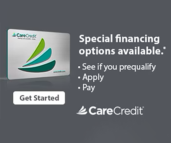 Graphic showing a CareCredit card and text that says: Special Financing options available.* See if you prequalify. Apply. Pay. Get Started. 